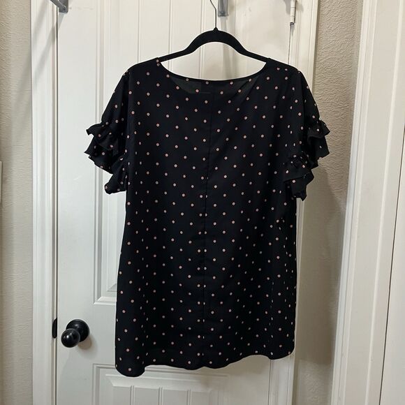 Lane Bryant Black Pink Polka Dots Ruffle Short Sleeves Top Blouse Womens Size 14 - Picture 7 of 10